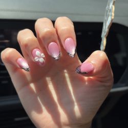 Acrylic Nails with chrome gel and flower design