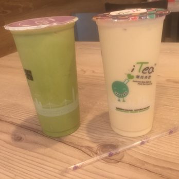 i-Tea - Matcha milk tea and Jasmine Green Milk Tea (with no toppings) - Bubble Tea Near Me - Davis, California