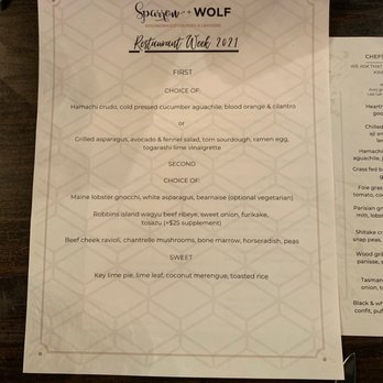 Sparrow + Wolf - Restaurant week menu - New American Near Me - Las Vegas, Nevada Sparrow + Wolf - Restaurant week menu - New American Near Me - Las Vegas, Nevada