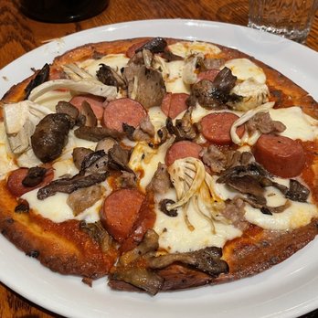 Glacier BrewHouse - Double Sausage Mushroom Pizza - American Near Me - Anchorage, Alaska Glacier BrewHouse - Double Sausage Mushroom Pizza - American Near Me - Anchorage, Alaska