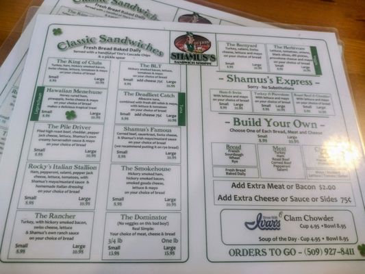 Menu photo 1 Shamus's Sandwich Shop Spokane Valley, WA Menu photo 1 Shamus's Sandwich Shop Spokane Valley, WA
