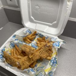 Cajun Crab & Sharks Fish & Chicken - Walleye where?! The fish was so thin I was literally eating the breading. For almost $15 I should be more fish. Pickles and onions extra $2