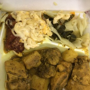 Anegada Delights - Curry Chicken with Mac and Cheese and Cabbage - Caribbean Near Me - Columbia, Maryland Anegada Delights - Curry Chicken with Mac and Cheese and Cabbage - Caribbean Near Me - Columbia, Maryland