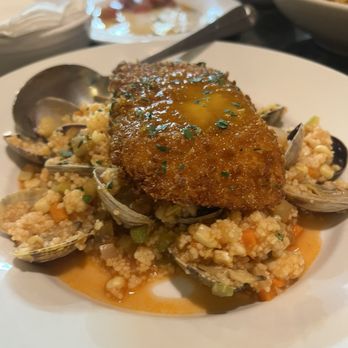 Moon & Turtle - CRUSTED (not coated) absolutely flakey fish on couscous and clams with garden grown veggies....i could have eaten this by myself!! - Seafood Near Me - Hilo, Hawaii Moon & Turtle - CRUSTED (not coated) absolutely flakey fish on couscous and clams with garden grown veggies....i could have eaten this by myself!! - Seafood Near Me - Hilo, Hawaii