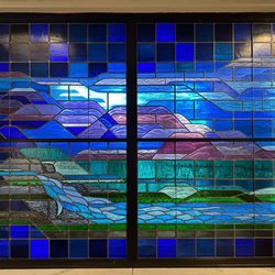 Lovelace Women's Hospital - Stained glass panel in first floor chapel.