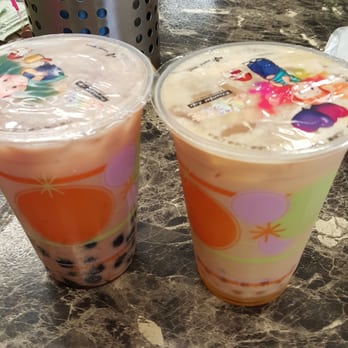 Fusion - Passion milk tea with passion boba & strawberry lemon with reg boba - Coffee & Tea Near Me - Rancho Cordova, California Fusion - Passion milk tea with passion boba & strawberry lemon with reg boba - Coffee & Tea Near Me - Rancho Cordova, California