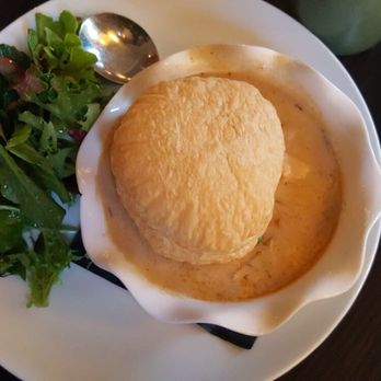South End Buttery - Lobster "pot pie," aka, lobster soup with a hollow biscuit on top :-/ - American Near Me - Boston, Massachusetts