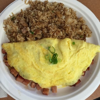 Button Up Cafe - Spam omelette with super salty and peppery fried rice - Breakfast & Brunch Near Me - Pearl City, Hawaii