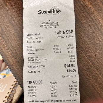 Sushi Hiro - Receipt of surcharge - Japanese Near Me - Las Vegas, Nevada Sushi Hiro - Receipt of surcharge - Japanese Near Me - Las Vegas, Nevada