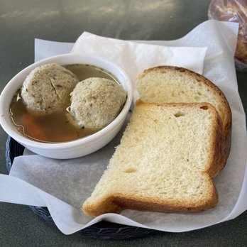 Barry's Espresso Bakery & Deli - Bowl of matzo ball soup and some slices of challah - Bakeries Near Me - Eugene, Oregon