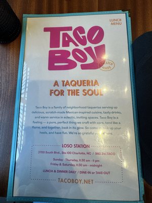 Menu photo 7 Taco Boy Charlotte, NC