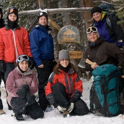 Shrine Mountain Inn - Jay's Cabin - Our snowshoe group at Jay's Cabin