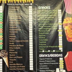 Menu as of April 2026