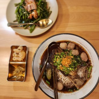 Manaao - Thai Boat Noodle with Bone-in Braised Short Rib | Stir-Fried Morning Glory with Crispy Pork Belly - Thai Near Me - Tustin, California