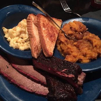 Mojo Old City BBQ - 2 Meat Dinner with 2 sides(mac and cheese and mashed sweet potatoes) and Texas toast $17. Couldn't finish I was so full from the burnt ends. - Barbeque Near Me - St. Augustine, Florida