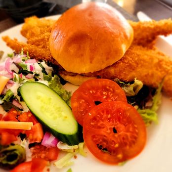 Bistro 19 - Fried Fish Sandwich with a side salad in lieu of fries - New American Near Me - Pittsburgh, Pennsylvania Bistro 19 - Fried Fish Sandwich with a side salad in lieu of fries - New American Near Me - Pittsburgh, Pennsylvania