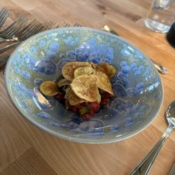 The Table Culinary Studio - Beef tartar with dill pickle chips