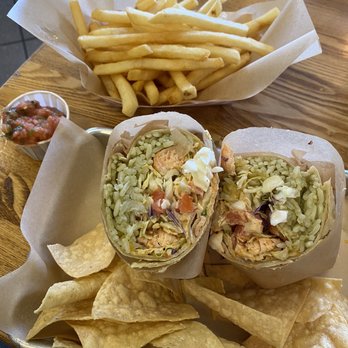 Fish Dish - salmon burrito w/ side of fries - Seafood Near Me - Burbank, California