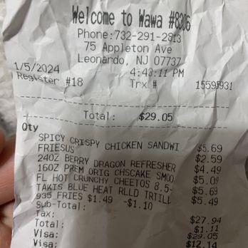 Wawa - a receipt for a chicken sandwich - Gas Stations Near Me - Middletown, New Jersey Wawa - a receipt for a chicken sandwich - Gas Stations Near Me - Middletown, New Jersey