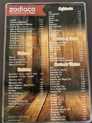 Menu photo 1 Zodíaco Bar Praia da Vitória, 20 Menu photo 1 Zodíaco Bar Praia da Vitória, 20