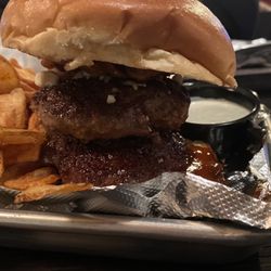 Traust Brewing Company - My non-smashed smash burger... this looks ridiculous, and that's how it was to try and eat this.
