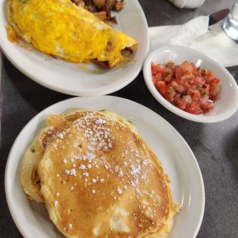 The Templeton - The New Denver Omelette, salsa, and the pancakes that came with my breakfast. - Breakfast & Brunch Near Me - Vancouver, British Columbia