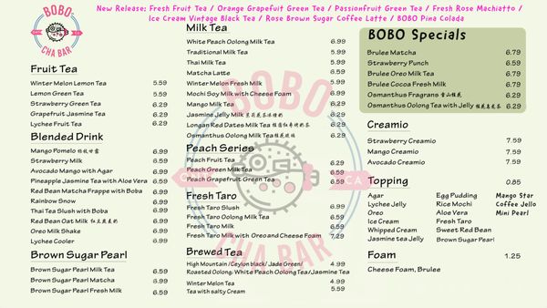 Menu photo 4 Bobo Cha Bar Ontario, CA
