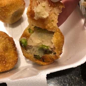 Aji Sushi - Buddha's Dumplings- said they were filled with healthy veggies... I think this is just peas and synthetic mashed potatoes? - Sushi Bars Near Me - Warrington Township, Pennsylvania Aji Sushi - Buddha's Dumplings- said they were filled with healthy veggies... I think this is just peas and synthetic mashed potatoes? - Sushi Bars Near Me - Warrington Township, Pennsylvania