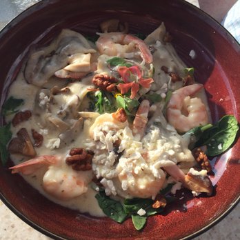 Poseidon on the Beach - Wild Mushroom Ravioli (6) with shrimp - Seafood Near Me - Del Mar, California Poseidon on the Beach - Wild Mushroom Ravioli (6) with shrimp - Seafood Near Me - Del Mar, California