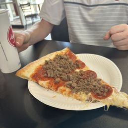 Slice Neapolitan with pepperoni and meatball Slice Neapolitan with pepperoni and meatball