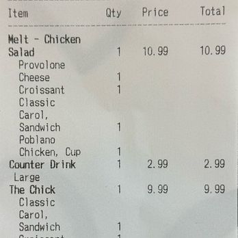 Chicken Salad Chick - Receipt - For our lunch today for 2 people.  It was plenty of food for us.  In fact, we took 1/2 our sandwiches home - Chicken Shop Near Me - Mansfield, Texas