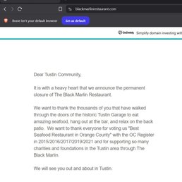 Website stating closure.