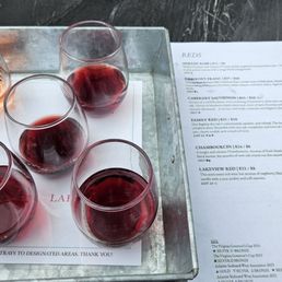 Red tasting. The laminated sheet under each glass identifies the wine. Red tasting. The laminated sheet under each glass identifies the wine.