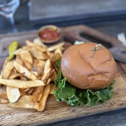 Gourmet impossible burger with the most crispy fries