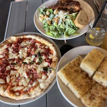 Antica Forma - El Picante pizza, Caesar salad (added breaded chicken), garlic cheesy bread - Pizza Near Me - Moab, Utah