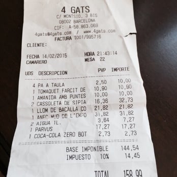 Els 4 Gats - Our bill!! - Spanish Near Me - Barcelona, B Els 4 Gats - Our bill!! - Spanish Near Me - Barcelona, B