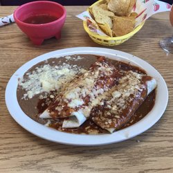 Los Ranchitos - Enchilada, burrito, and refried beans lunch special.