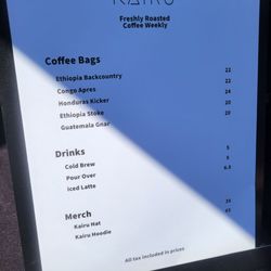 Kairu Coffee - Menu at the Sunday Capitol Hill Farmers market