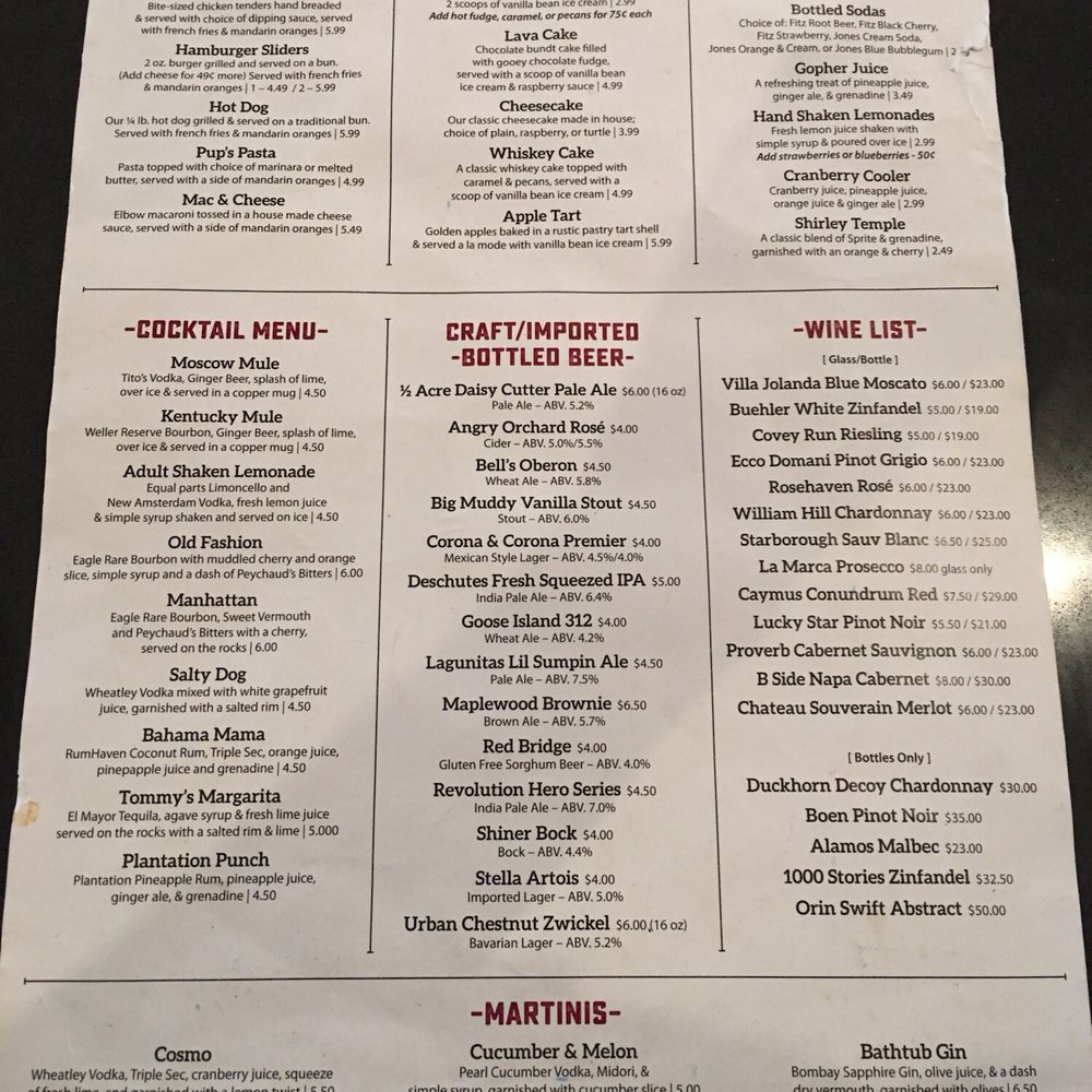 Gopher's Grill - Children's menu, desserts, and drink menu - Bars Near Me - Effingham, Illinois Gopher's Grill - Children's menu, desserts, and drink menu - Bars Near Me - Effingham, Illinois