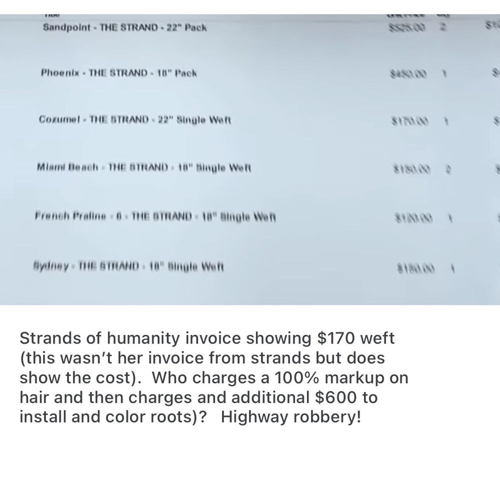 Sprout Salon - Invoice from strands of humanity to another stylist.  Gayla marked the hair up 100% which is unethical.  Really. - Hair Salons Near Me - Conroe, Texas