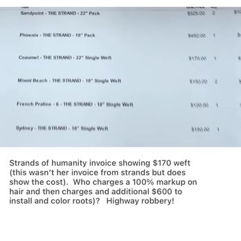 Sprout Salon - Invoice from strands of humanity to another stylist.  Gayla marked the hair up 100% which is unethical.  Really. - Hair Salons Near Me - Conroe, Texas
