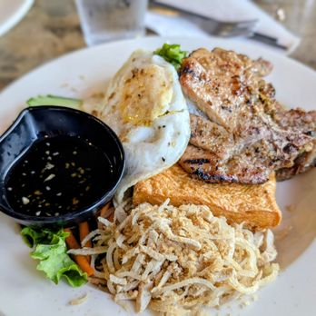 Moonlight Cafe - M12. Grilled Pork Chop & Fried Egg Rice Plate - Vegetarian Near Me - Seattle, Washington Moonlight Cafe - M12. Grilled Pork Chop & Fried Egg Rice Plate - Vegetarian Near Me - Seattle, Washington