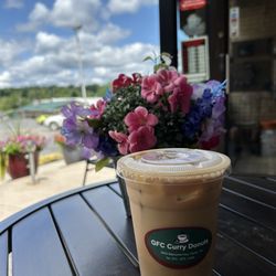 Curry Donuts - Cold brew and outdoor seating.