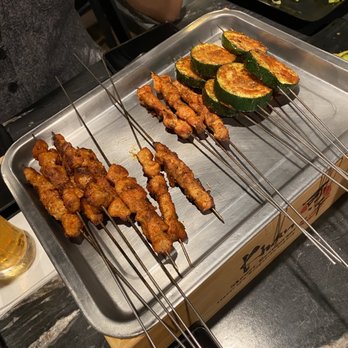 Khan Skewer Restaurant - Pork belly, chicken thigh and zucchini skewers!!! - Barbeque Near Me - Honolulu, Hawaii