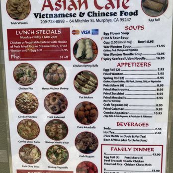 The Asian Cafe - Menu as of August 2023 - Vietnamese Near Me - Murphys, California