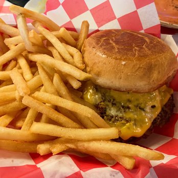 Hazel's - Token burger with fries: double patty, cheese, onion, aioli - Bars Near Me - Birmingham, Michigan