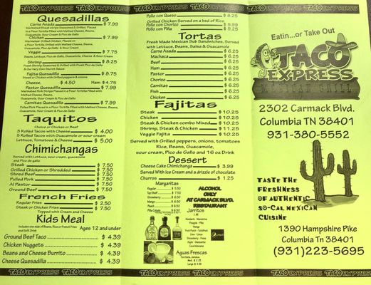 Menu photo 3 Taco Express Mexican Grill Columbia, TN Menu photo 3 Taco Express Mexican Grill Columbia, TN