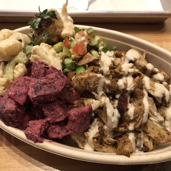 Sababa - Chargrilled Chicken Bowl in Shawarma Spice with Israeli Salad, Roasted Beets & Roasted Cauliflower - Mediterranean Near Me - San Francisco, California Sababa - Chargrilled Chicken Bowl in Shawarma Spice with Israeli Salad, Roasted Beets & Roasted Cauliflower - Mediterranean Near Me - San Francisco, California