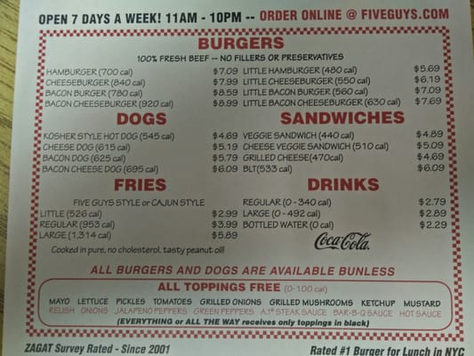 Menu photo 2 Five Guys New York, NY Menu photo 2 Five Guys New York, NY