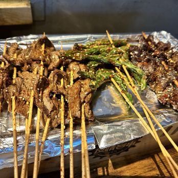 Friendship BBQ - L to R: lean beef skewers, green beans, gizzards - Chinese Near Me - Santa Clara, California Friendship BBQ - L to R: lean beef skewers, green beans, gizzards - Chinese Near Me - Santa Clara, California